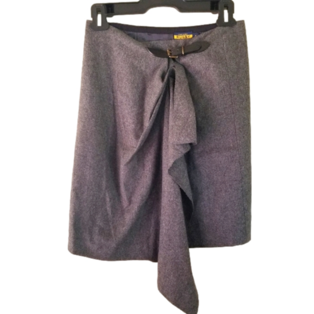 Rugby Ralph Lauren Belted Closure Grey Wool Blend Wrap Skirt Size 4